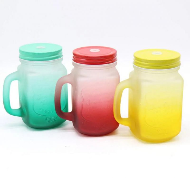 480ml Food and Beverage Mason Jar Drinking Glass Jar with Lid and Straw