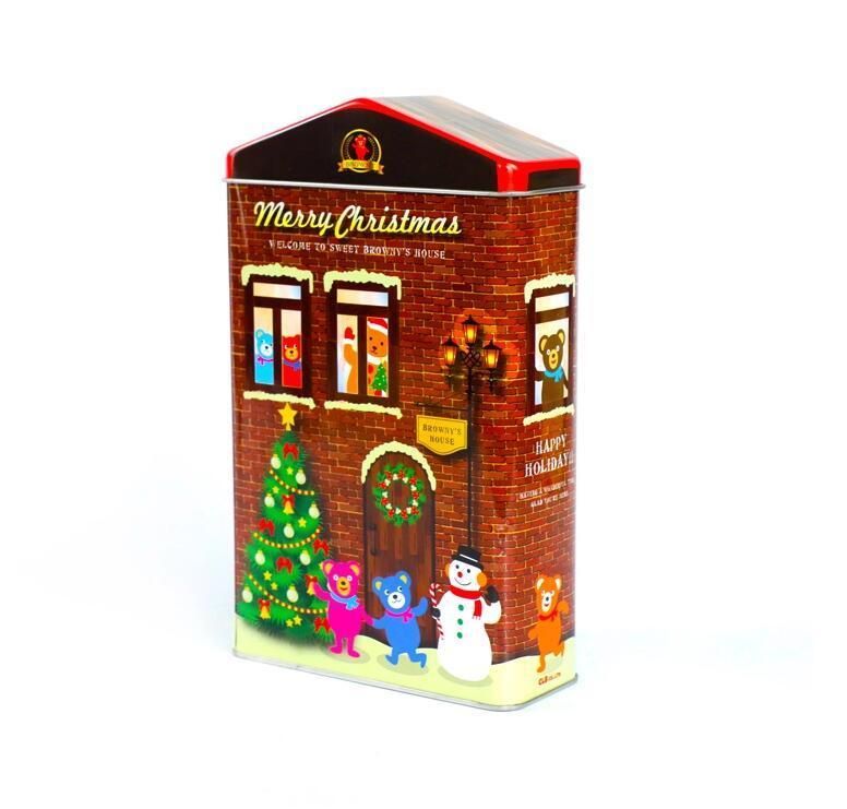 Wholesale Multi-Functional House Shaped Christmas Tin Box