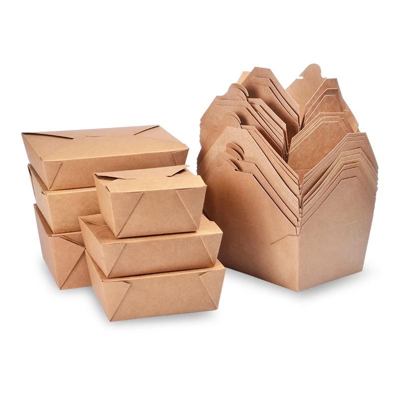 Compostable Tableware Fast Food Packaging Kraft Paper Take out Bento Food Lunch Box