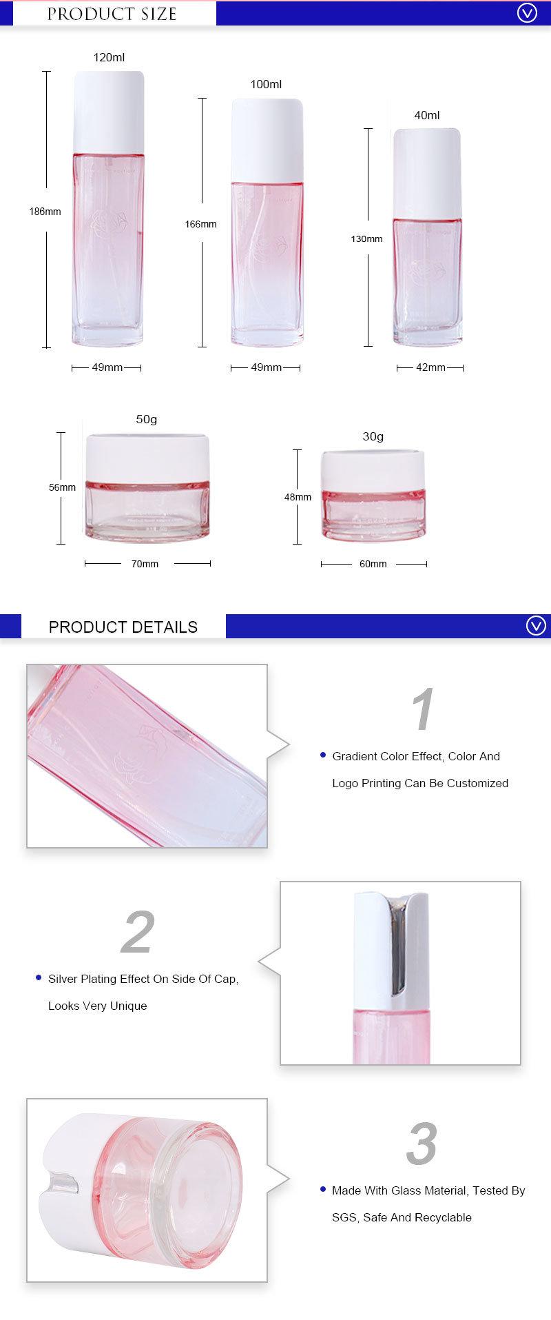 Best-Selling 30g 40ml 50g 100ml 120ml Packaging Serum Pink Cosmetics Cream Glass Bottles and Jars