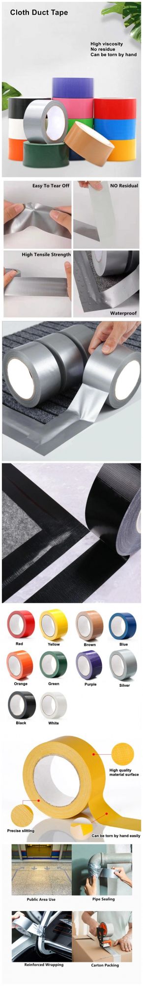 Coloured Custom Rubber Gaffer Fabric Cloth Adhesive Repair Sealing Binding Heavy Duty Silver Black Duct Tape
