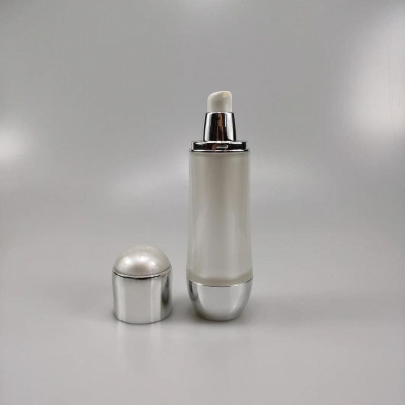 50ml Round Airless Acrylic Emulsion Bottle Vacuum Foundation Bottle Essence Bottle with Silver Cap for Cream Serum