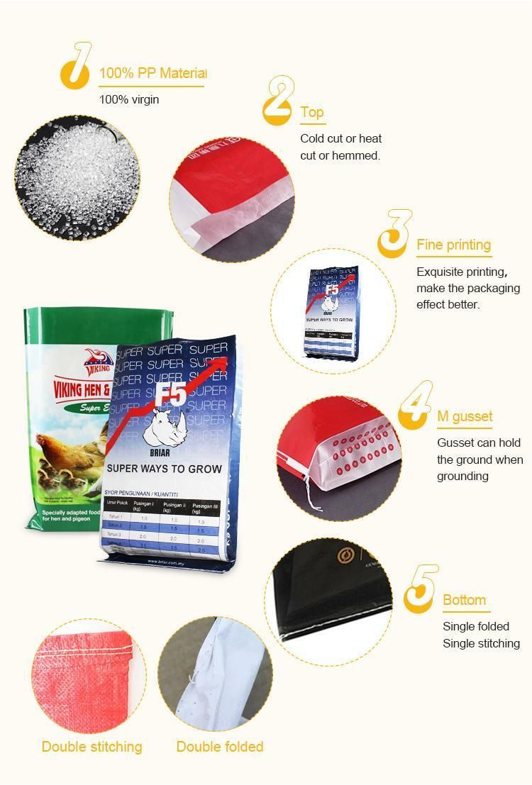 20kg 50kg BOPP Laminated PP Woven Packaging Sacks Bag for Sugar Rice Feed