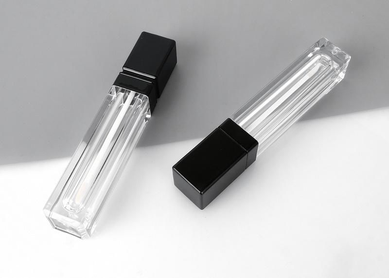 Hot Sale 6ml Fashion Black Lip Gloss Tube Lip Gloss Packaging Custom Black Lid Clear Lip Gloss Tube with Black Top