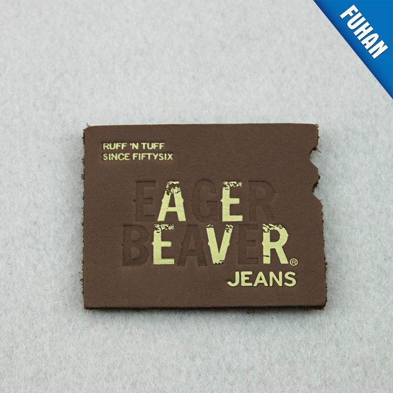 Nice Distressed Brown Embossed Logo Leather Label