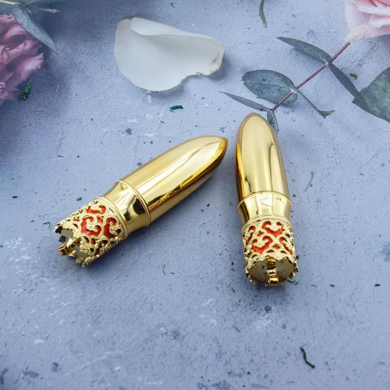 in Stock Ready to Ship Low MOQ High Quality Luxury Electroplated Gold Empty Round Bullet with Crown Lipstick Tube