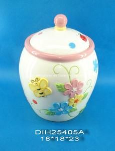 Hand-Painted Ceramic Storage Jar with Butterfly Decoration