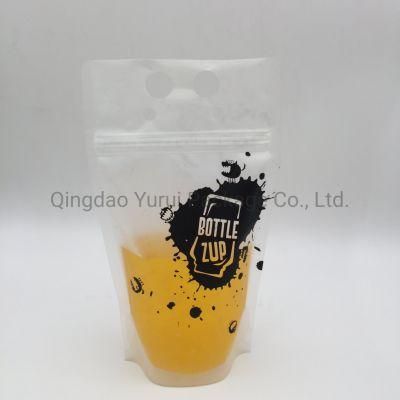 Eco-Friendly Plastic Stand up 350ml 500ml Disposable Zipper Resealable Ziplock Juices Drink Pouch Bag with Plastic Straw