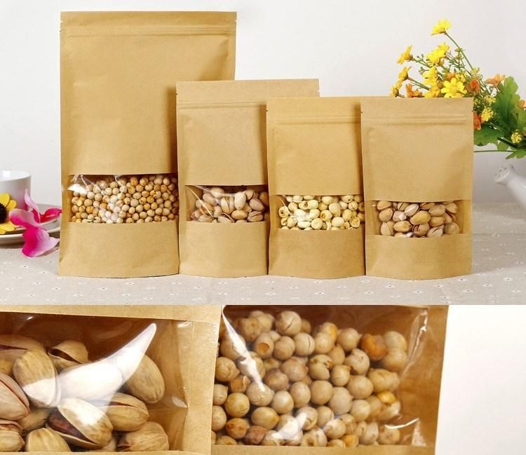 Economical Good Quality Kraft Mylar Food Packaging Bags with Window Zipper Paper Pouch for Nuts and Fruit