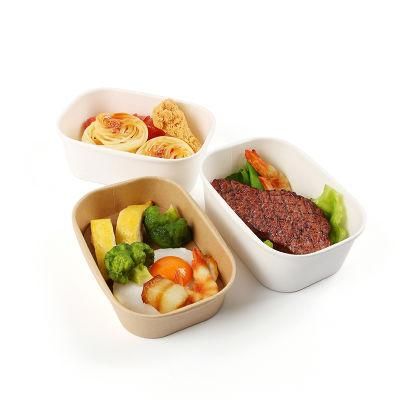 Wholesale Kraft Cardboard Food Packing Rectangle Paper Bowl, Rectangular Brown Paper Bowl with Anti-Foggy Lids