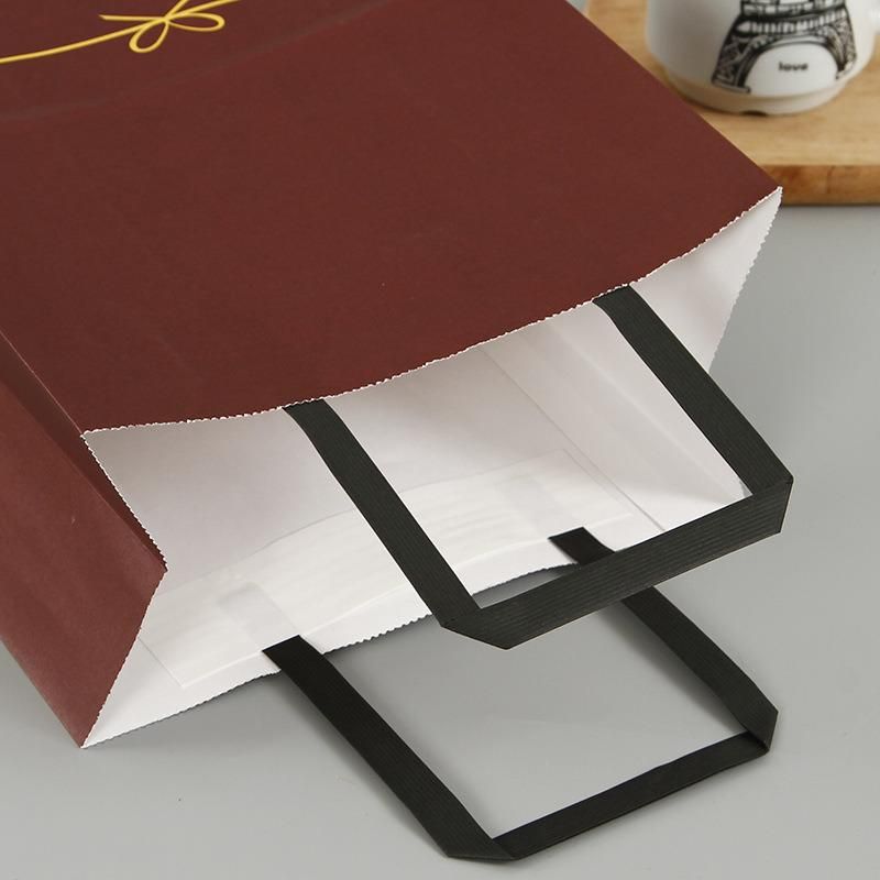 Catering Take-out Packaging Brown Kraft Paper Restaurant Advertisements Handle Bag with Custom Printed Logo