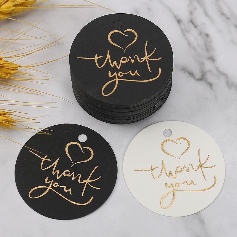 Black and White Logo Bronzed Round Thank You Card/Tag for Packing