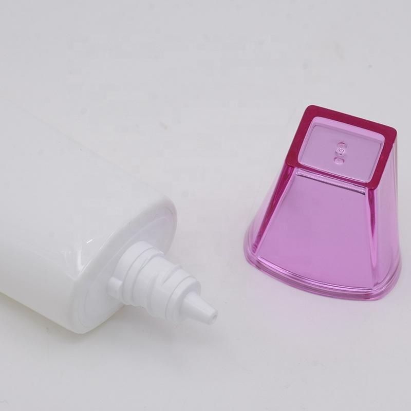 Plastic Cosmetic Packaging Tube with Unique Pink Square Acrylic Cap