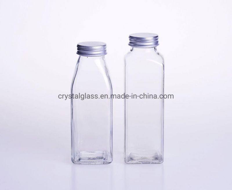 350ml Clear Glass Milk Tea Beverage Bottle with Aluminium Lid OEM ODM