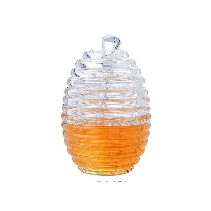 Transparent Beehive-Shaped Honey Jar with Dripper Stick for Storing and Dispensing Honey Honey Jar and Dipper Set Honey Pot Jam Jar Container Esg15749