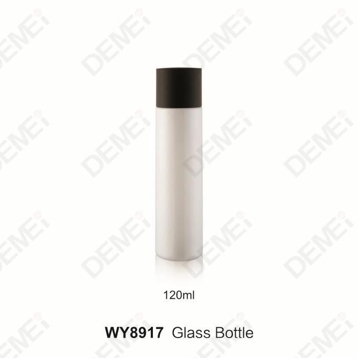 40/100/120ml 50g Cosmetic Skin Care Packaging White Straight Round Toner Lotion Glass Bottle and Cream Jar with Black Cap