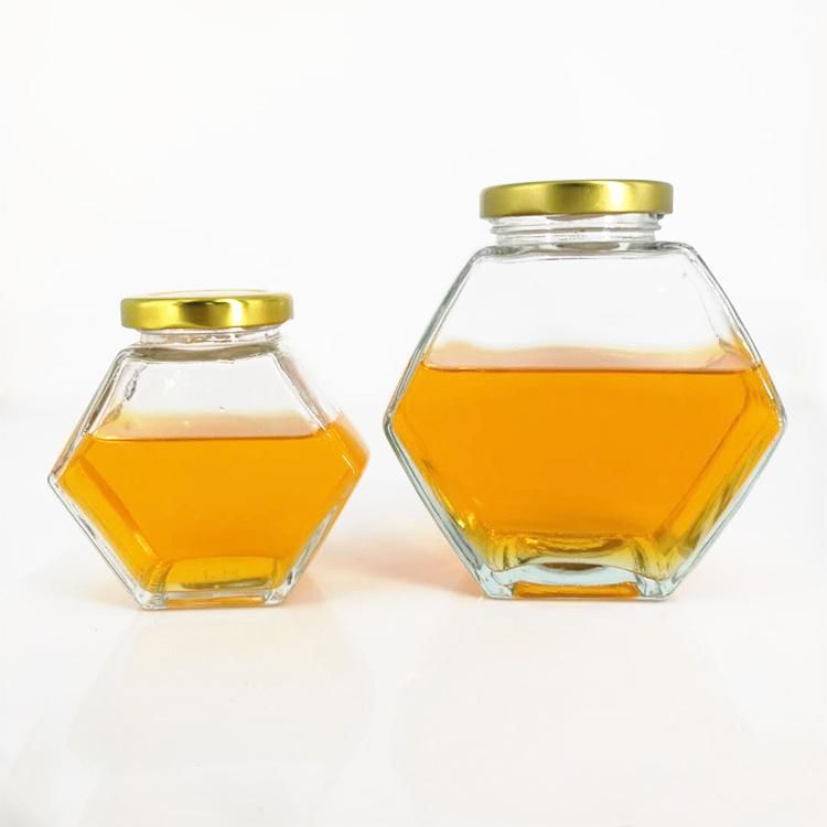 250ml Glass Bottle Hexagon Glass Honey Jam Bottles Containers Honeycomb Shape