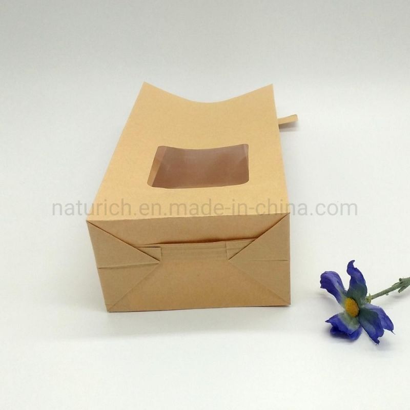 Tin Tie Kraft Paper Bag with Rectangular Window Popcorn Paper Bags