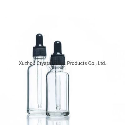 Transparent 30ml 50ml Round Essential Oil Glass Bottle with Dropper