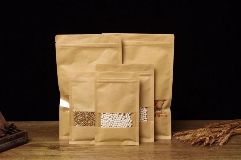 Stand up Kraft Paper Ziplock Bag with Clear Window