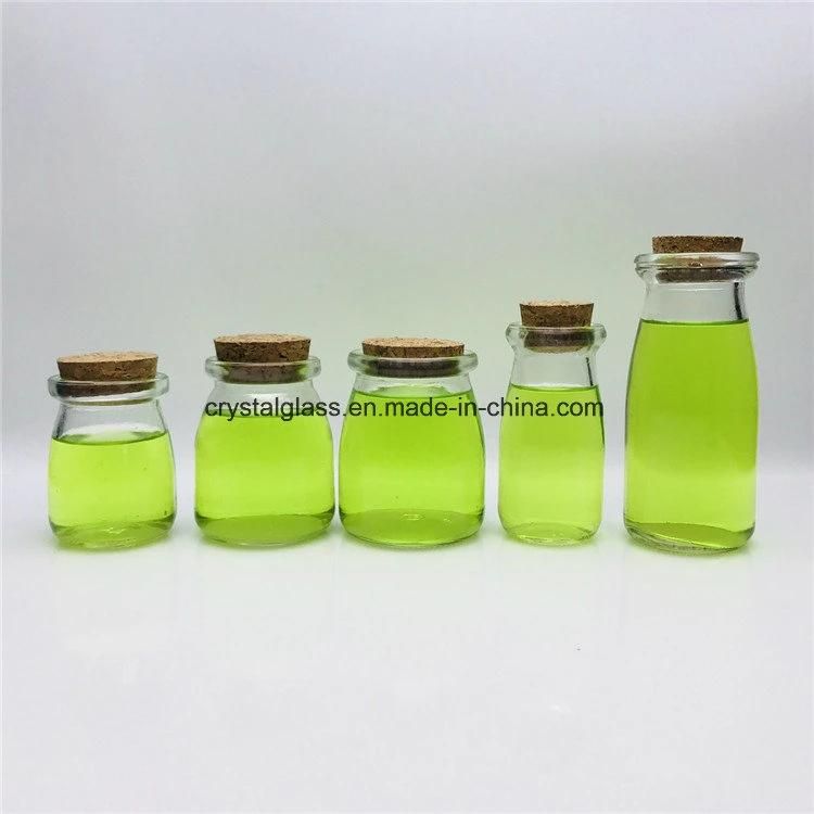 Glass Yoghurt Pudding Bottle Beverage Milk Bottles with Lids 250ml 200ml 100ml