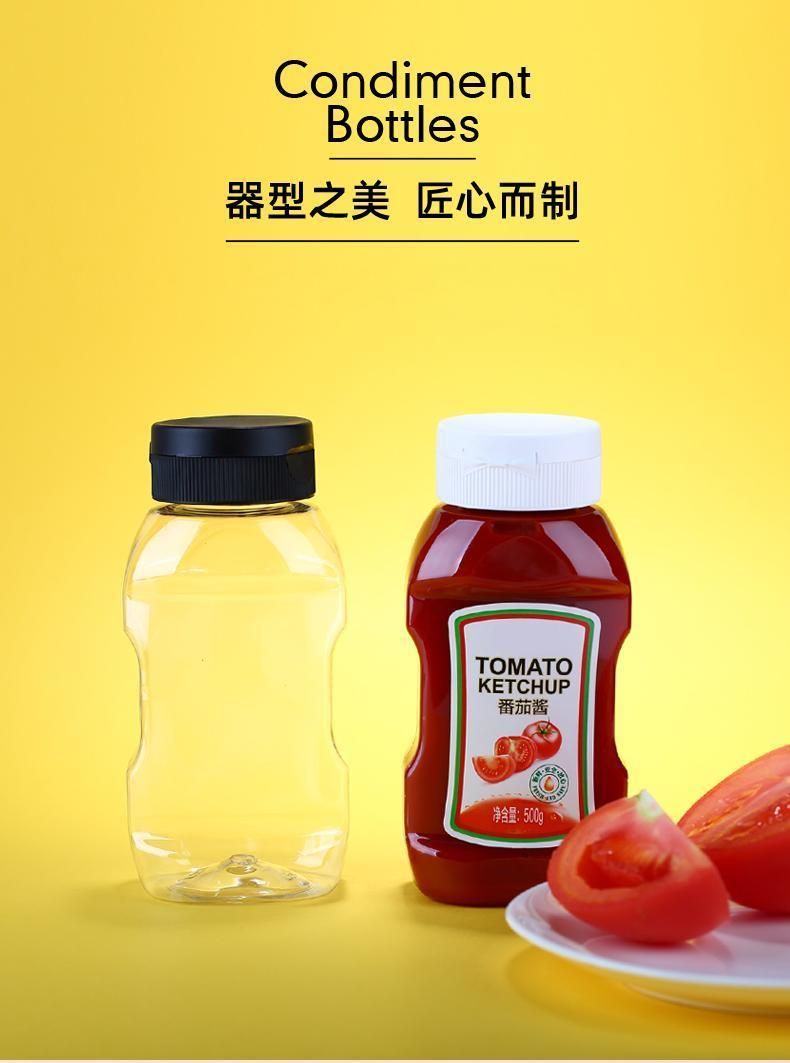 360ml12oz Pet Squeeze Ketchup BBQ Chili Sauce Plastic Food Grade Bottle Screw Flip Lid with Silicone Fossil Seal