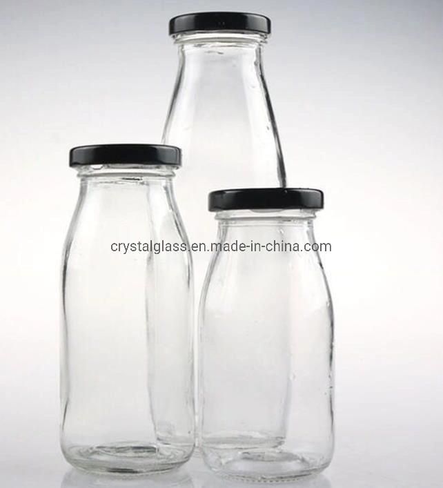 Wholesale Round Style Fresh Milk Glass Bottle with Tinplate 250ml 500ml 1000ml