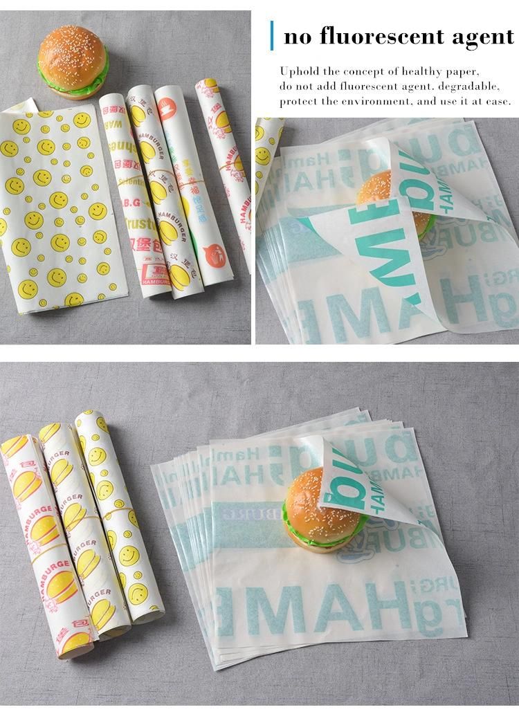 Custom Greaseproof Liner Hamburger Wax Wrapper Sandwich Food Wrapping Paper