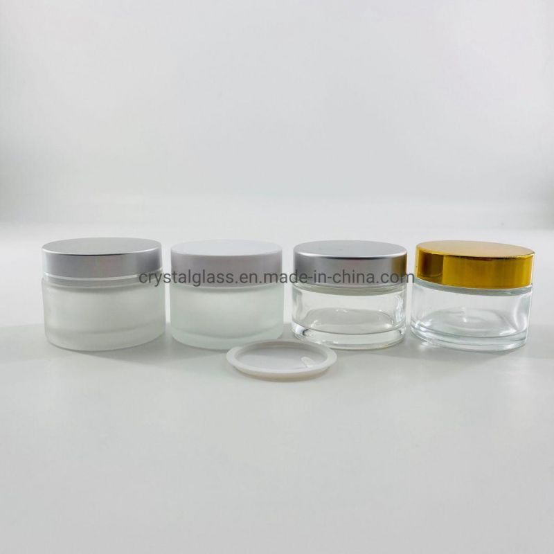 50ml 30ml Transparent or Frosted Cosmetic Glass Cream Jar with Golden Lid