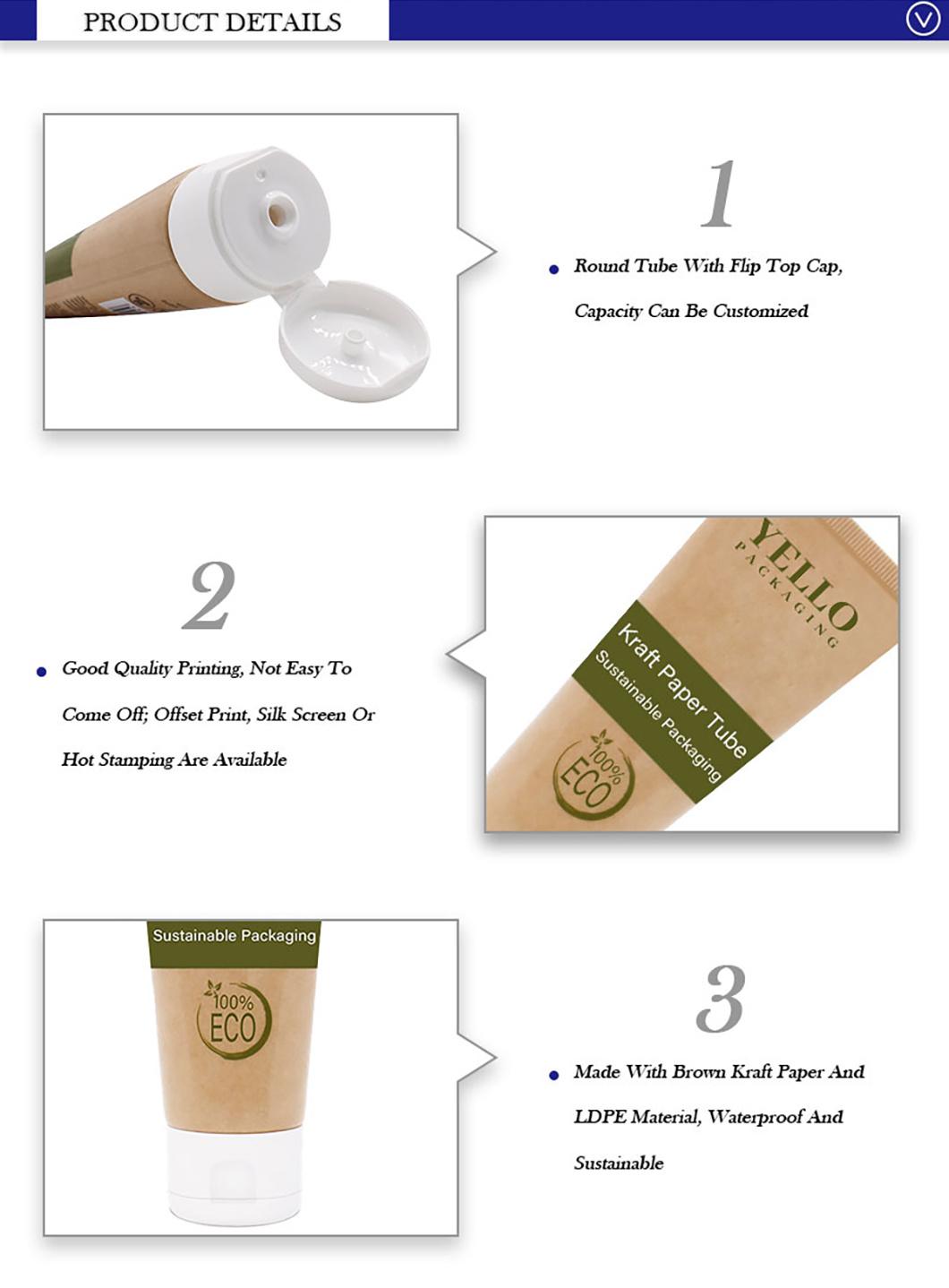Skincare Packaging Flip Top Cap Kraft Paper Cosmetic Cream Tube with CE