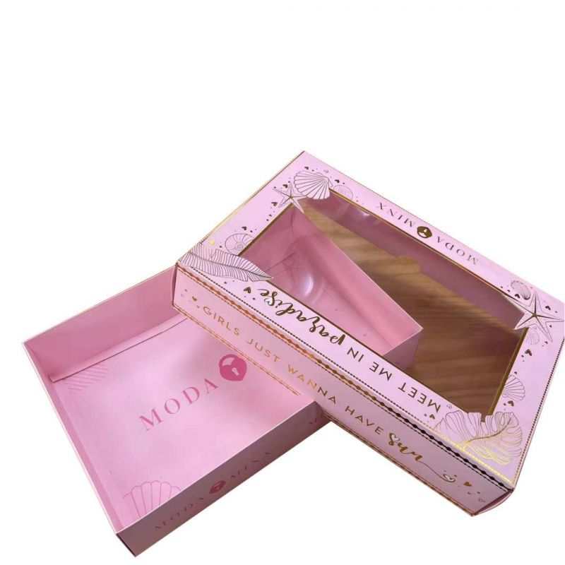 Foldable Recyclable Custom Size Logo Cardboard Kraft Paper Packaging Box with PVC Clear Window Box