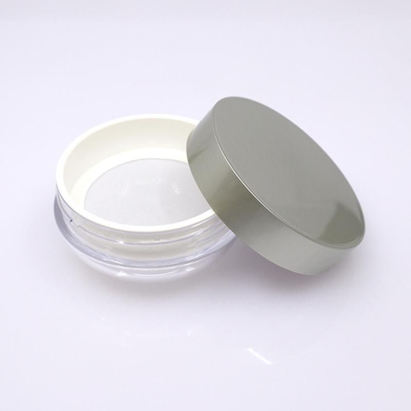 Hot Sell Round Champagne Makeup Packaging Custom Logo Plastic Empty Round Transparent Loose Powder Jar with Sifter and Puff