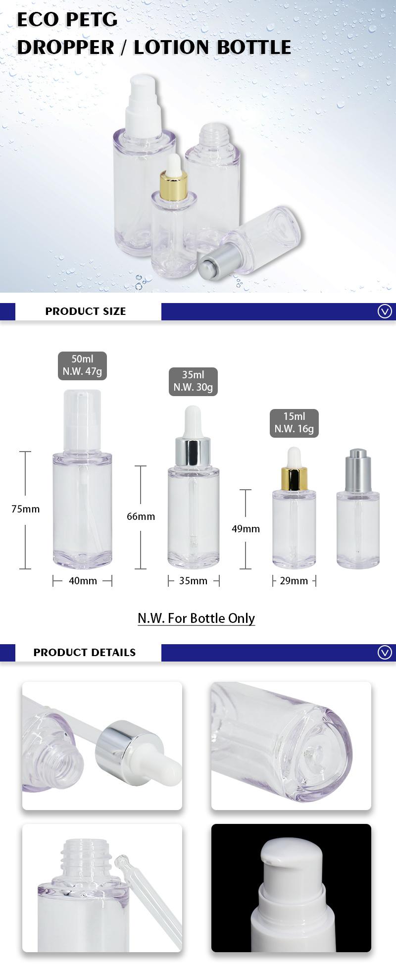 Best Price Cosmetic PETG OEM 50ml 30ml 15ml Circle Triangle Dropper Bottles