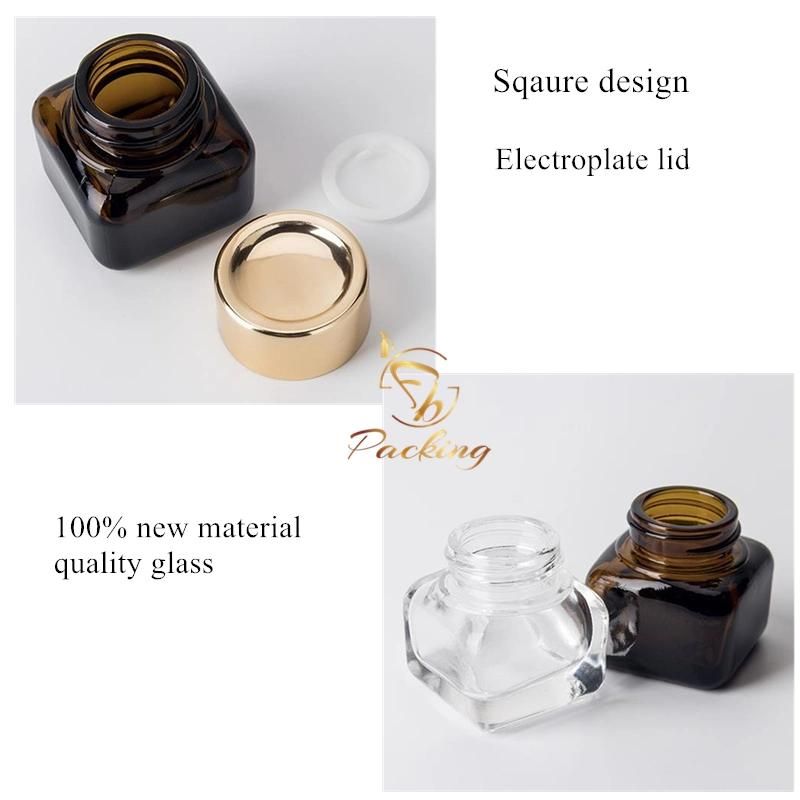 15g Small Brown Bottle Four Side Clear Square Glass Cream Bottle