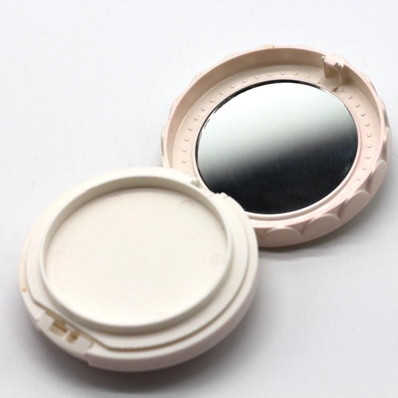 Empty Beautiful White Round Plastic Compact Pressed Powder Case with Mirror Custom Blush Container