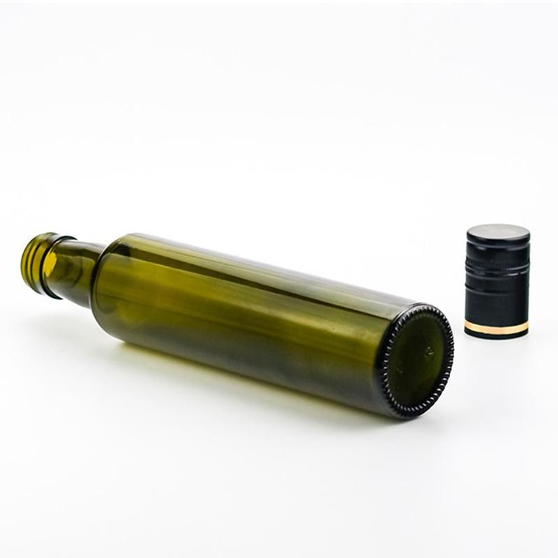 Glass Olive Oil Glass Bottle 500ml Round Dark Green with Plastic Metal Lids