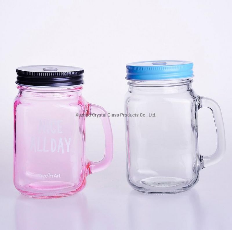 Classic Glass Mason Jar with Handle 16oz Logo Customized for Beverage Beer Ice Juice Drinking Thicken Glass Heat Resistant