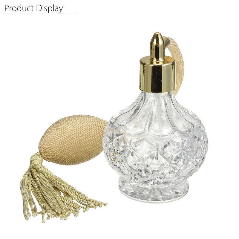 80ml Clear Crystal Retro Style Perfume Bottle Gold Long Spray Tassel Pump Refillable Glass Bottle Makeup Tools