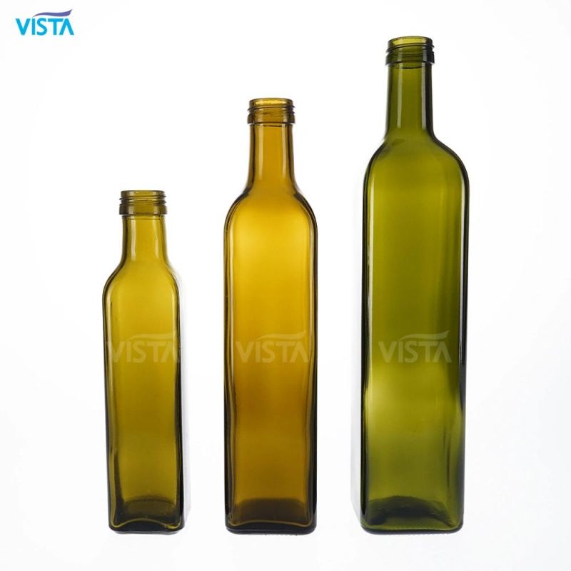 750ml Marasca Square Antique Green Dark Green Olive Oil Glass Bottle Screw Cap