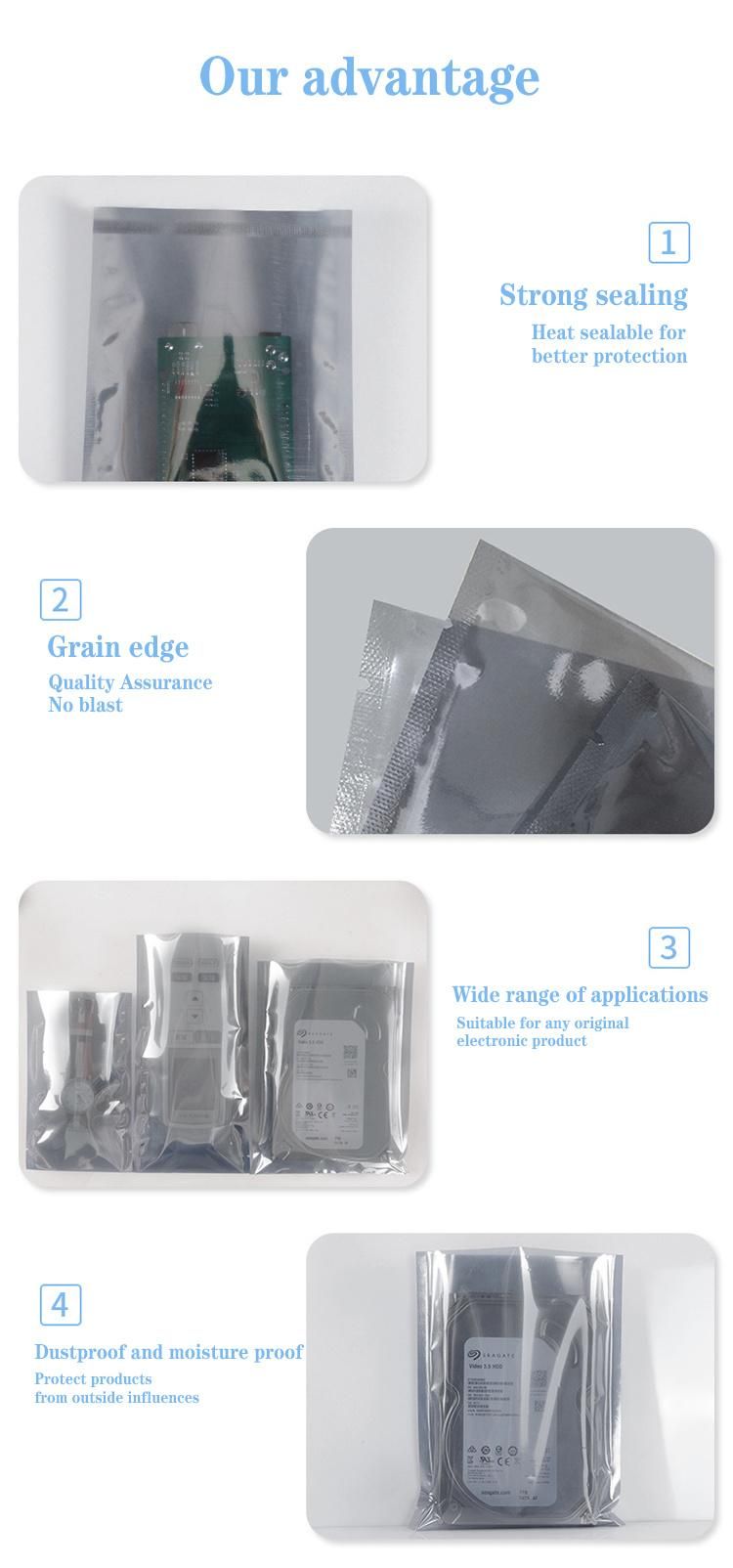 Airtight Mylar ESD Shielding Clear Zipper Anti-Static Bag for Cable PCB