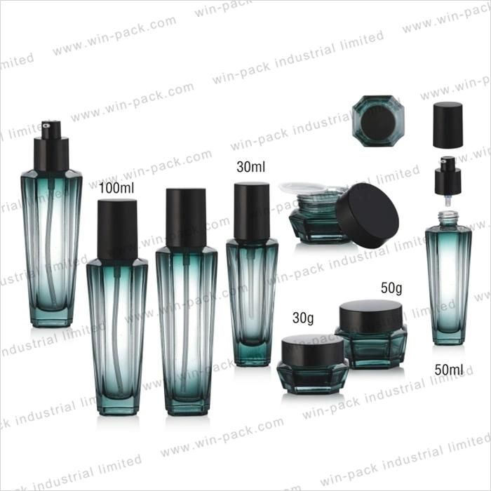 Gradual Skin Care Private Logo Lotion Glass Pump Bottle in Factory Price High Quality with Polygon Shape