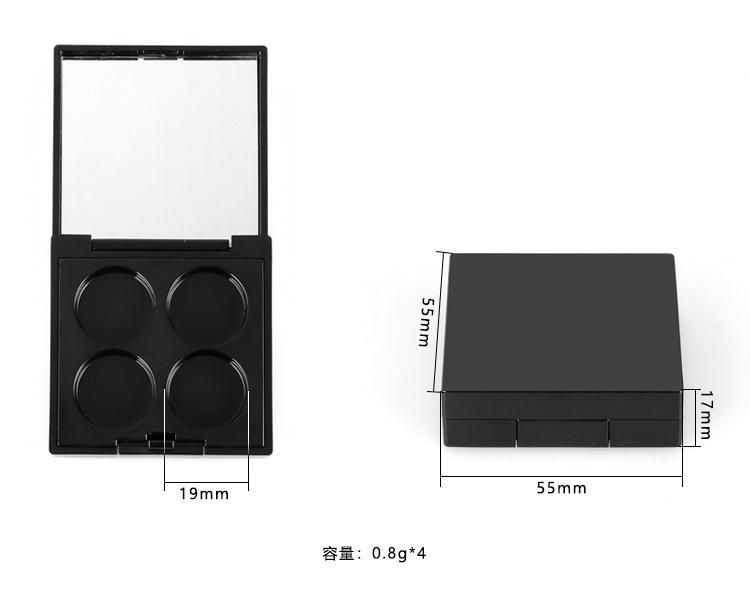 4 Round Hole Black Square Plastic Empty Eyeshadow Case