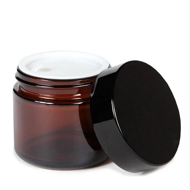 2 Oz 50g Round Amber Glass Jar Straight Sided Cream Jars W/Plastic Lid Cap & Inner Liner Empty Cosmetic Containers