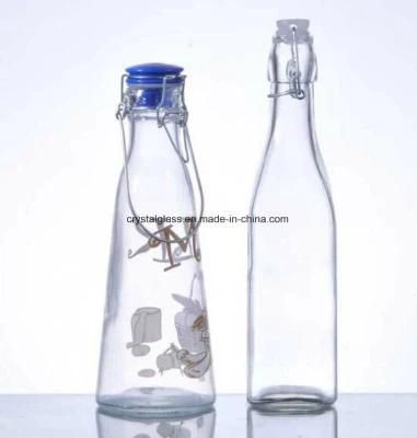 Glass Milk Bottles with Swing Ceramic Top Cap for Beverage