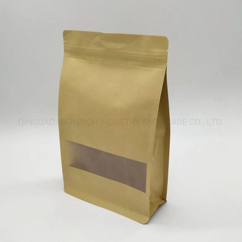 Wholesale Kraft Paper Quad Seal Flat Bottom Packing Bag