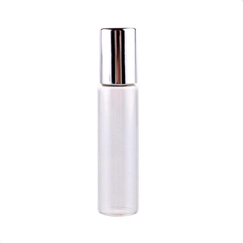 10ml Portable Clear Empty Refillable Frosting Glass Container Roll on Bottle for Essential Oil Perfume with Plastic Cap