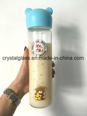 580ml Customize Printing Glass Boba Tea Bottle with Plastic Cap