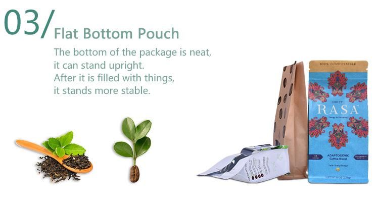 Eco-Friendly Biodegradable Kraft Paper+PLA Side Gusset Bottom Stand up Pouch for Coffee / Tea / Food Packaging