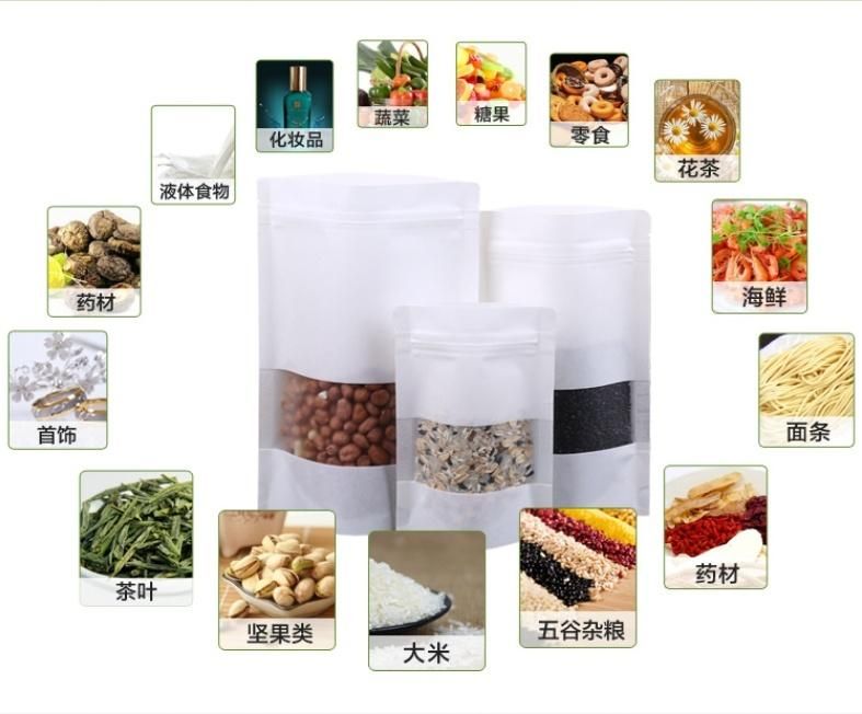 Open Window White Kraft Paper Bag Food Free-standing Bag Kraft Self-sealing Moisture-proof Bag