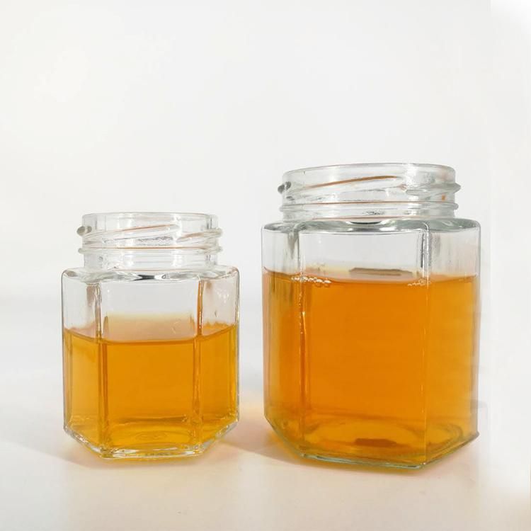 Hexagonal Wide Mouth Honey Glass Jars 9 Oz with Metal Lids